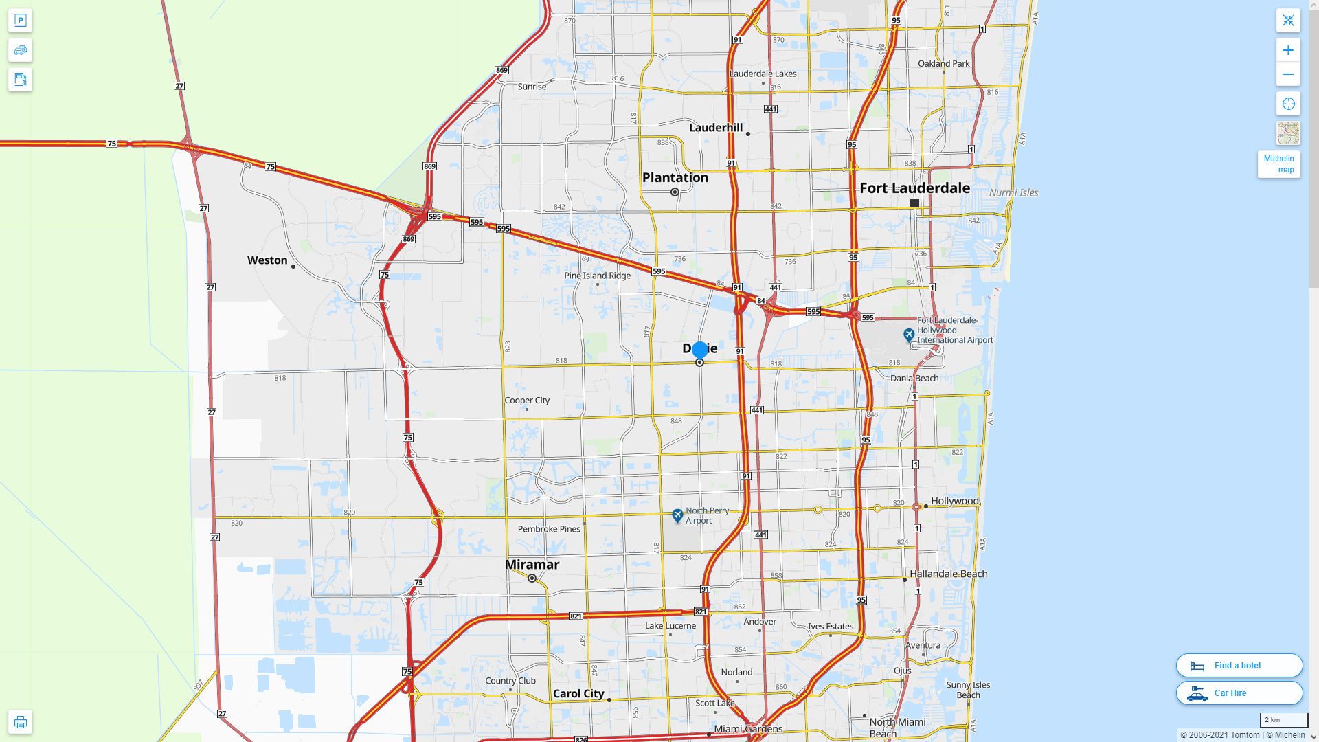 Davie Florida Highway and Road Map